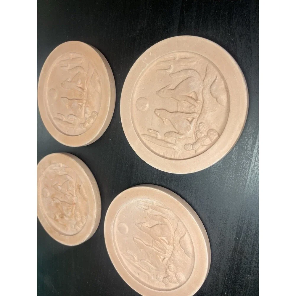 Vintage Southwest Terra Cotta Coyote Desert Scene Coasters Set of 4 Cork Back